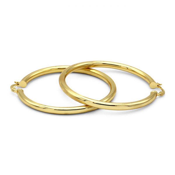 BEBERLINI Hoop Earrings Hinged Snap Clasp 14K Gold Filled 4 mm Thick Plain Polish Round Women Fashion Ear Jewelry 50 mm - Image 2
